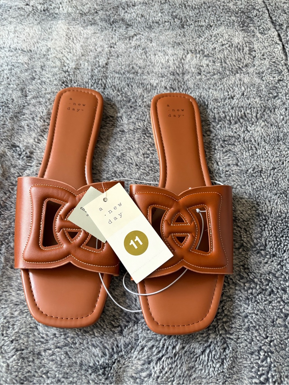 a new day Tan Leatherette Cutout Slide Sandals